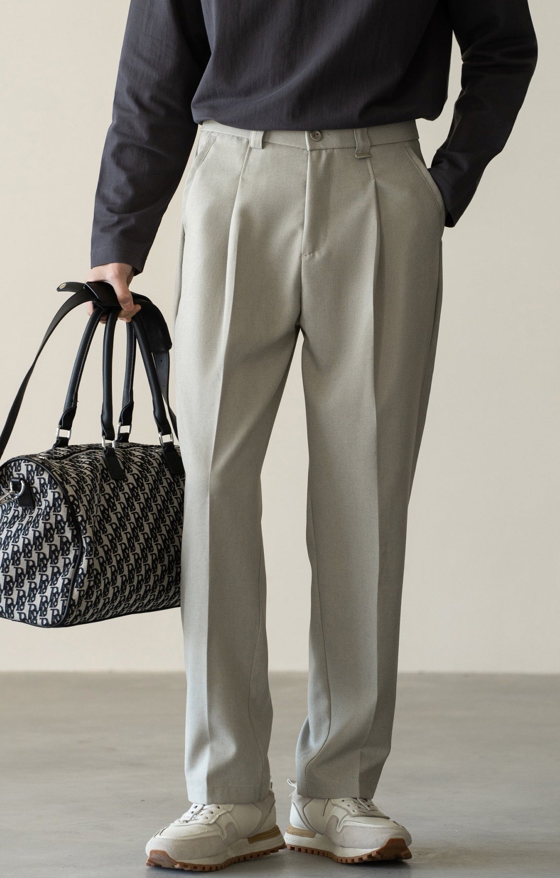 Italian Retro Linen Double-Pleated Casual trousers in Taupe Beige