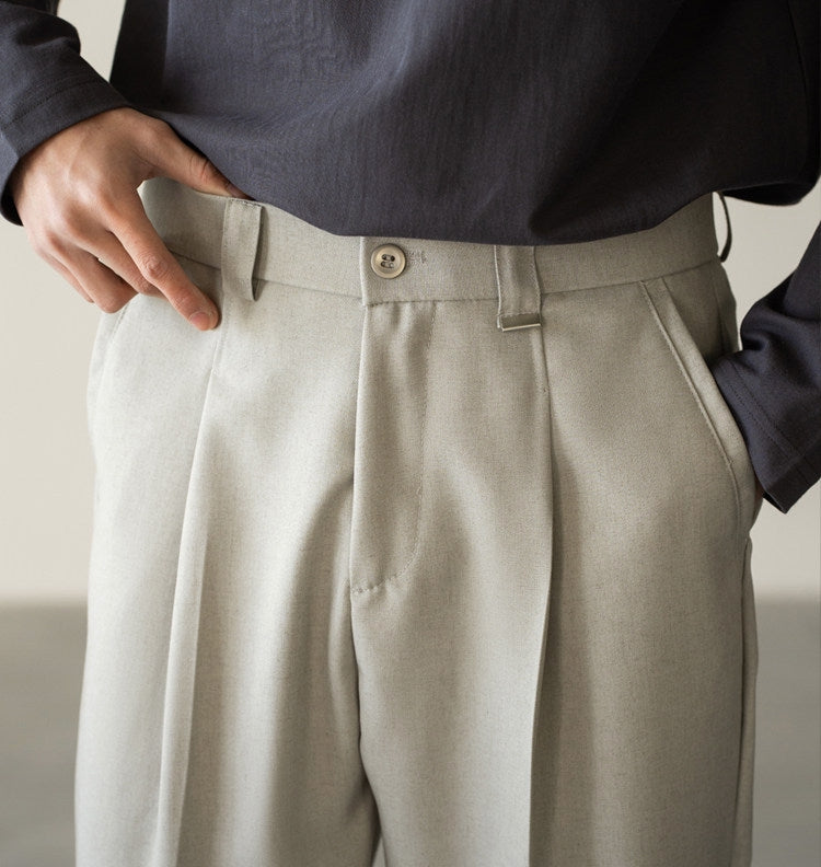 Italian Retro Linen Double-Pleated Casual trousers in Taupe Beige