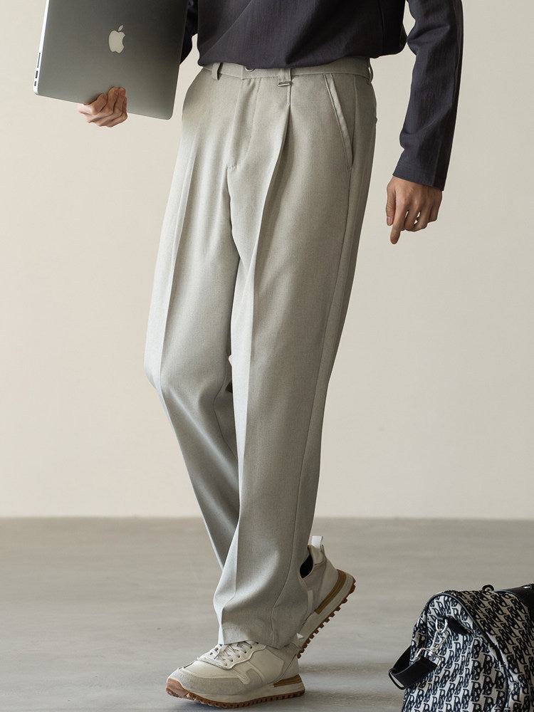 Italian Retro Linen Double-Pleated Casual trousers in Taupe Beige