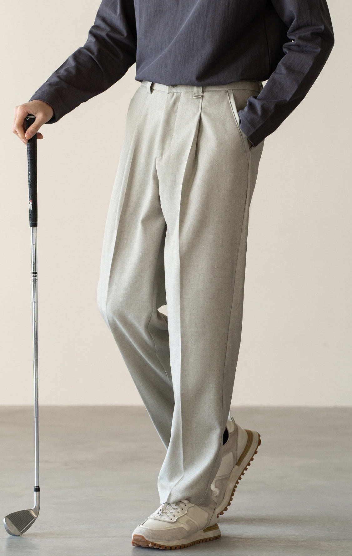 Italian Retro Linen Double-Pleated Casual trousers in Taupe Beige