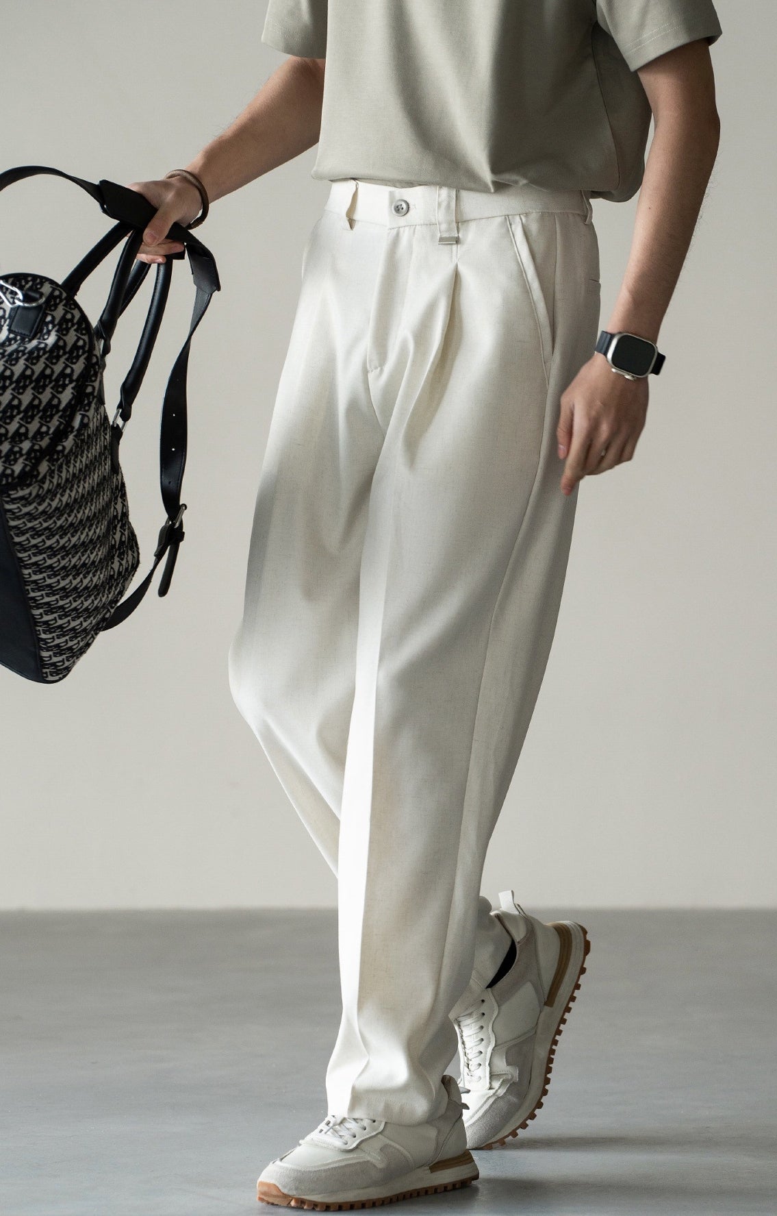Italian Retro Linen Double-Pleated Casual trousers in White