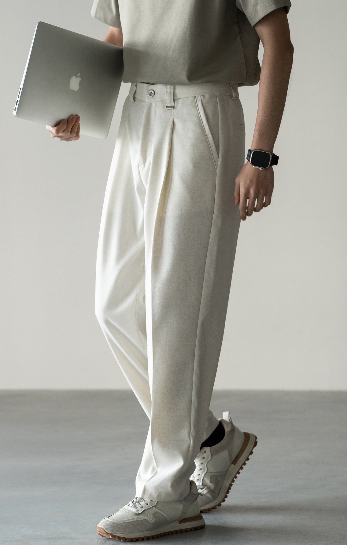 Italian Retro Linen Double-Pleated Casual trousers in White