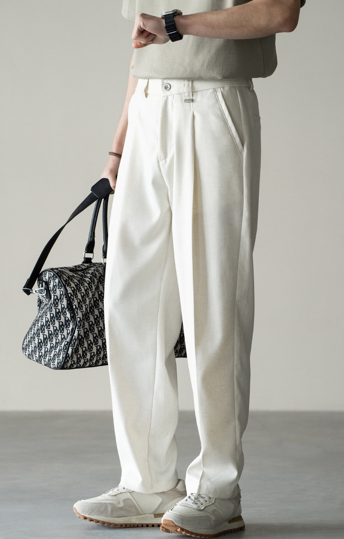 Italian Retro Linen Double-Pleated Casual trousers in White