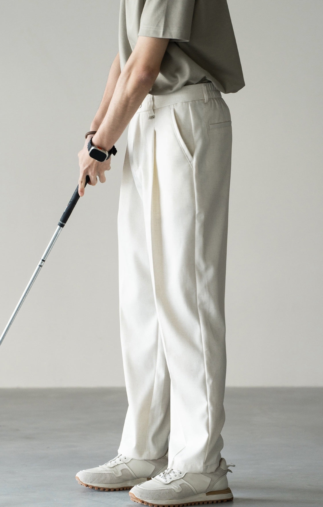 Italian Retro Linen Double-Pleated Casual trousers in White
