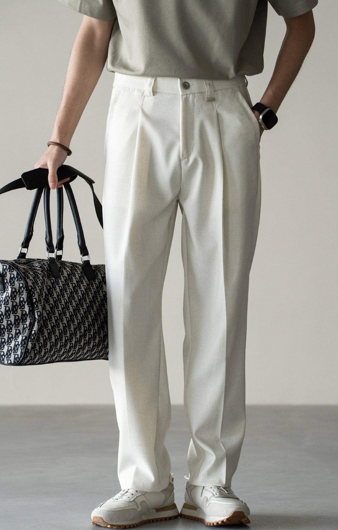 Italian Retro Linen Double-Pleated Casual trousers in White