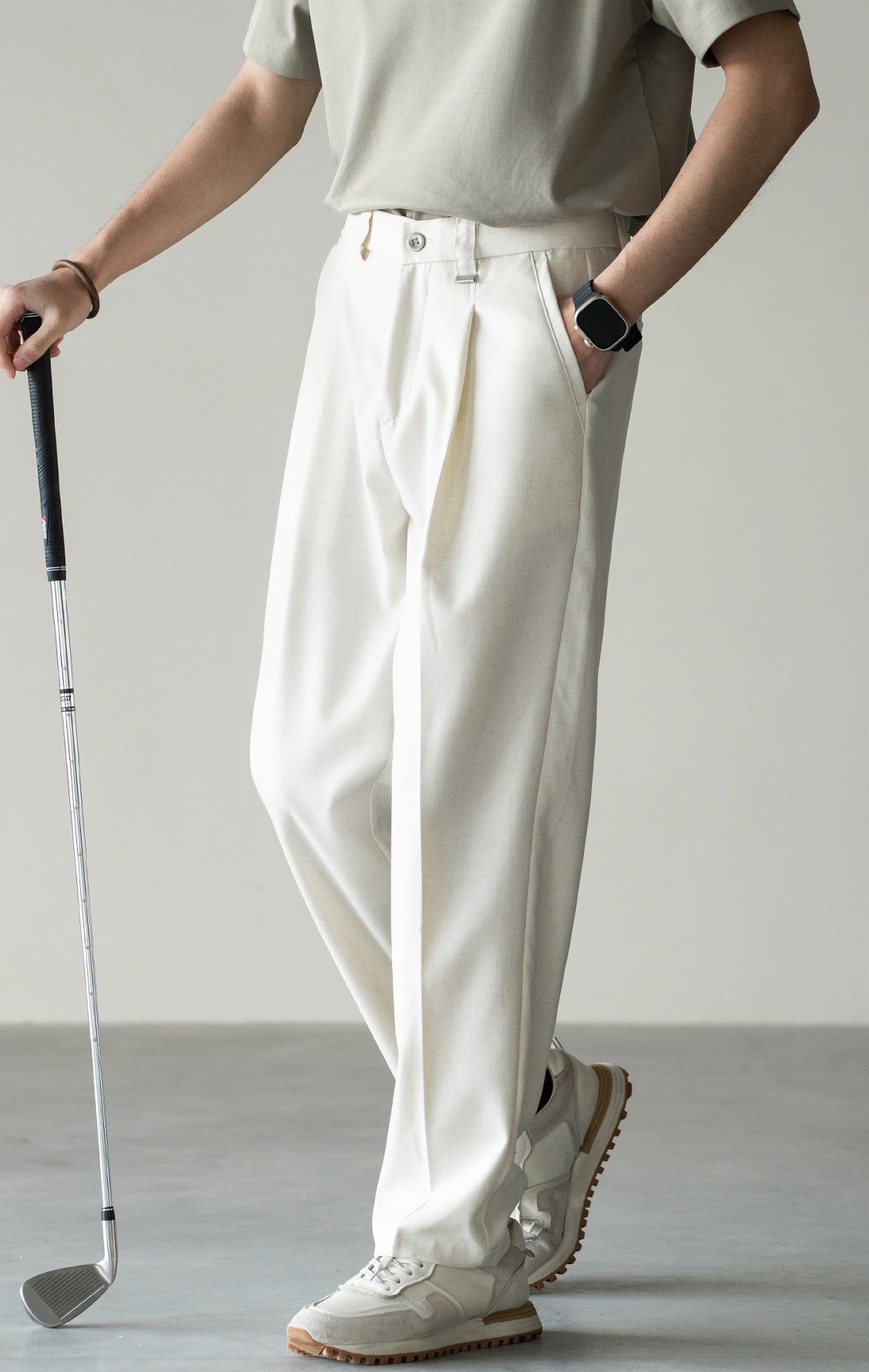 Italian Retro Linen Double-Pleated Casual trousers in White