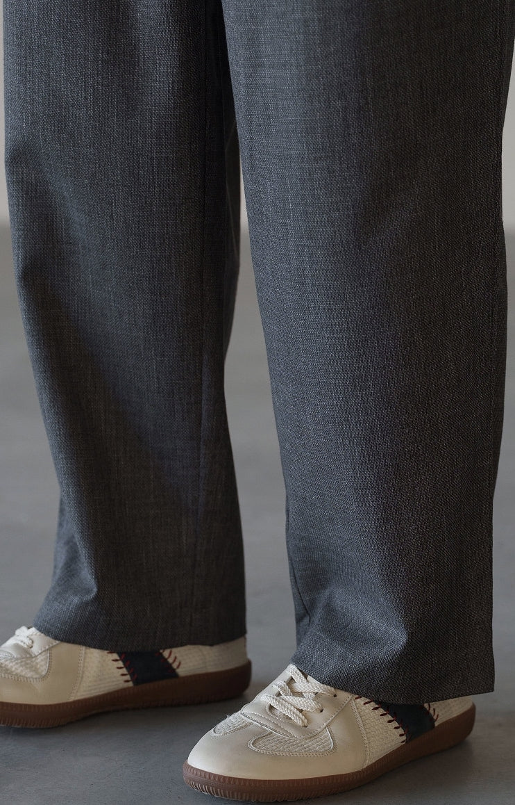 Linen Blend Elastic Waist Casual Trousers in Grey