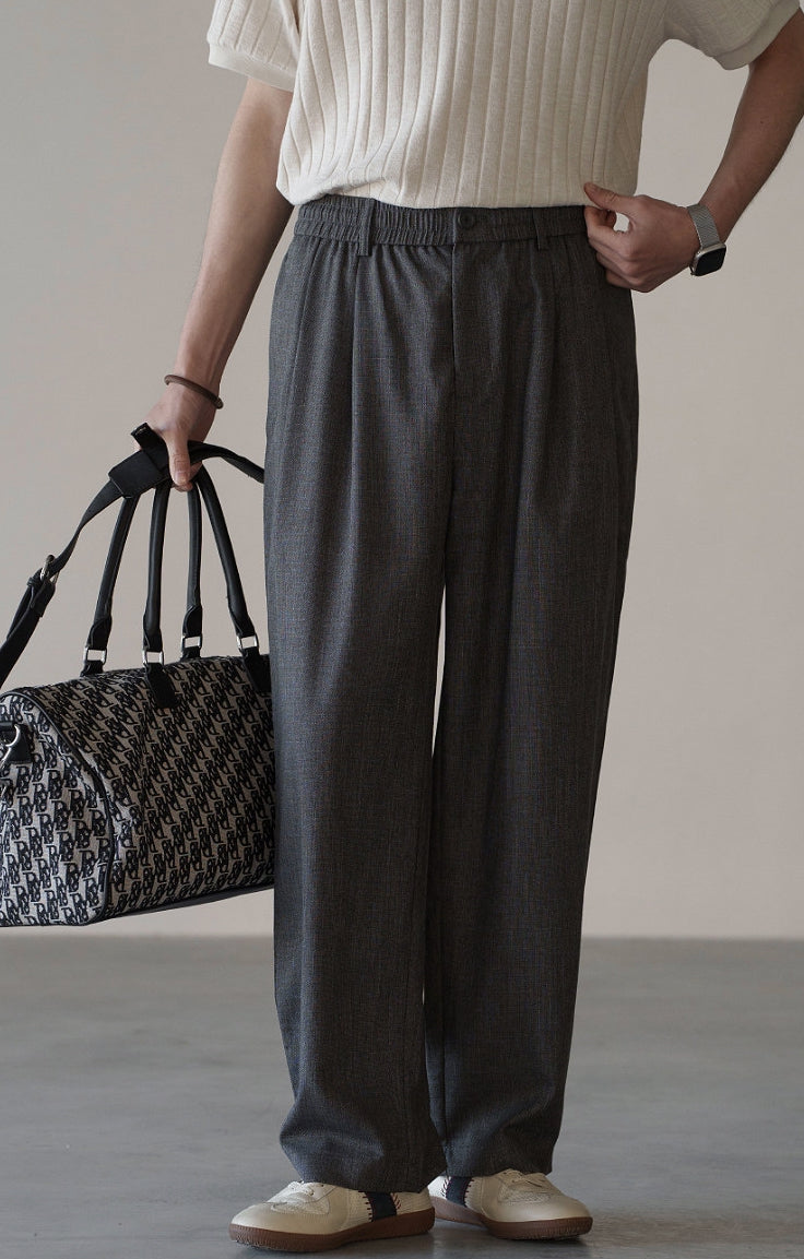 Linen Blend Elastic Waist Casual Trousers in Grey