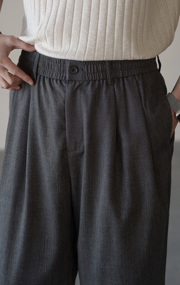 Linen Blend Elastic Waist Casual Trousers in Grey
