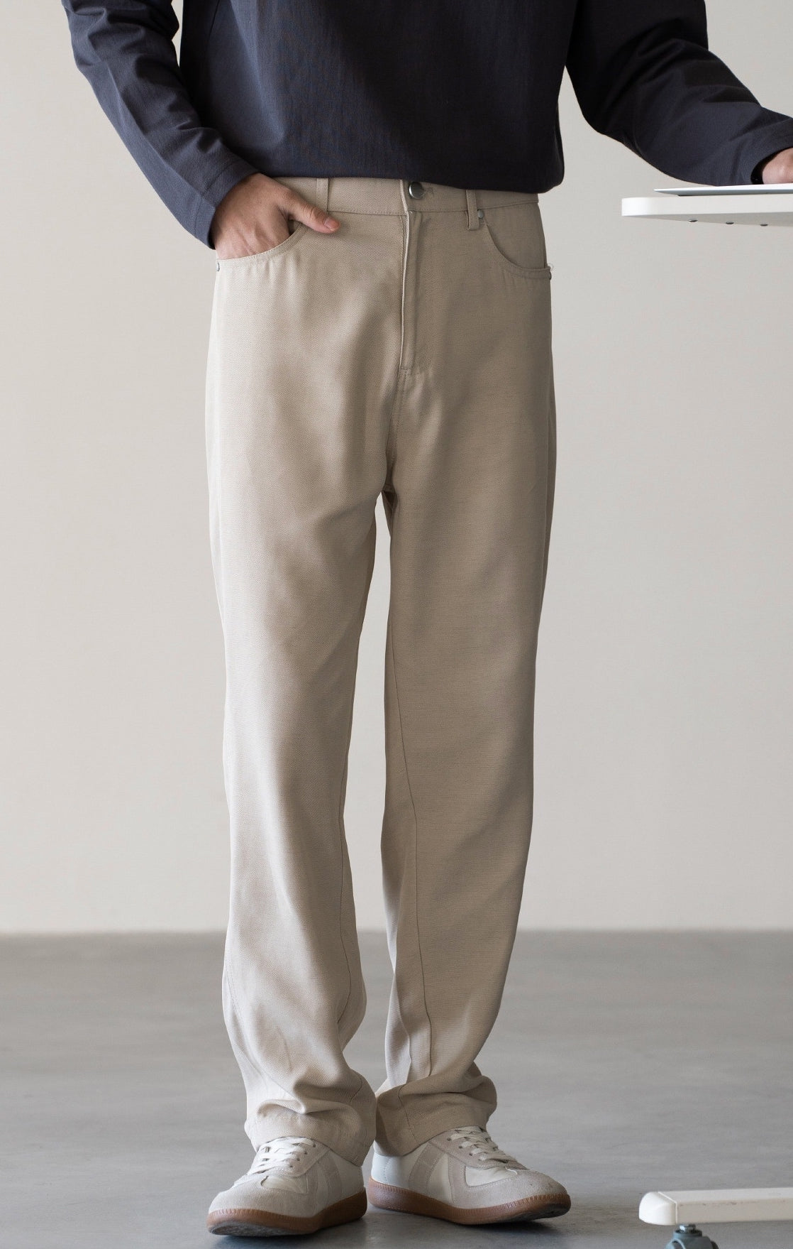 Linen Lyocell Casual Pants in Oat Beige