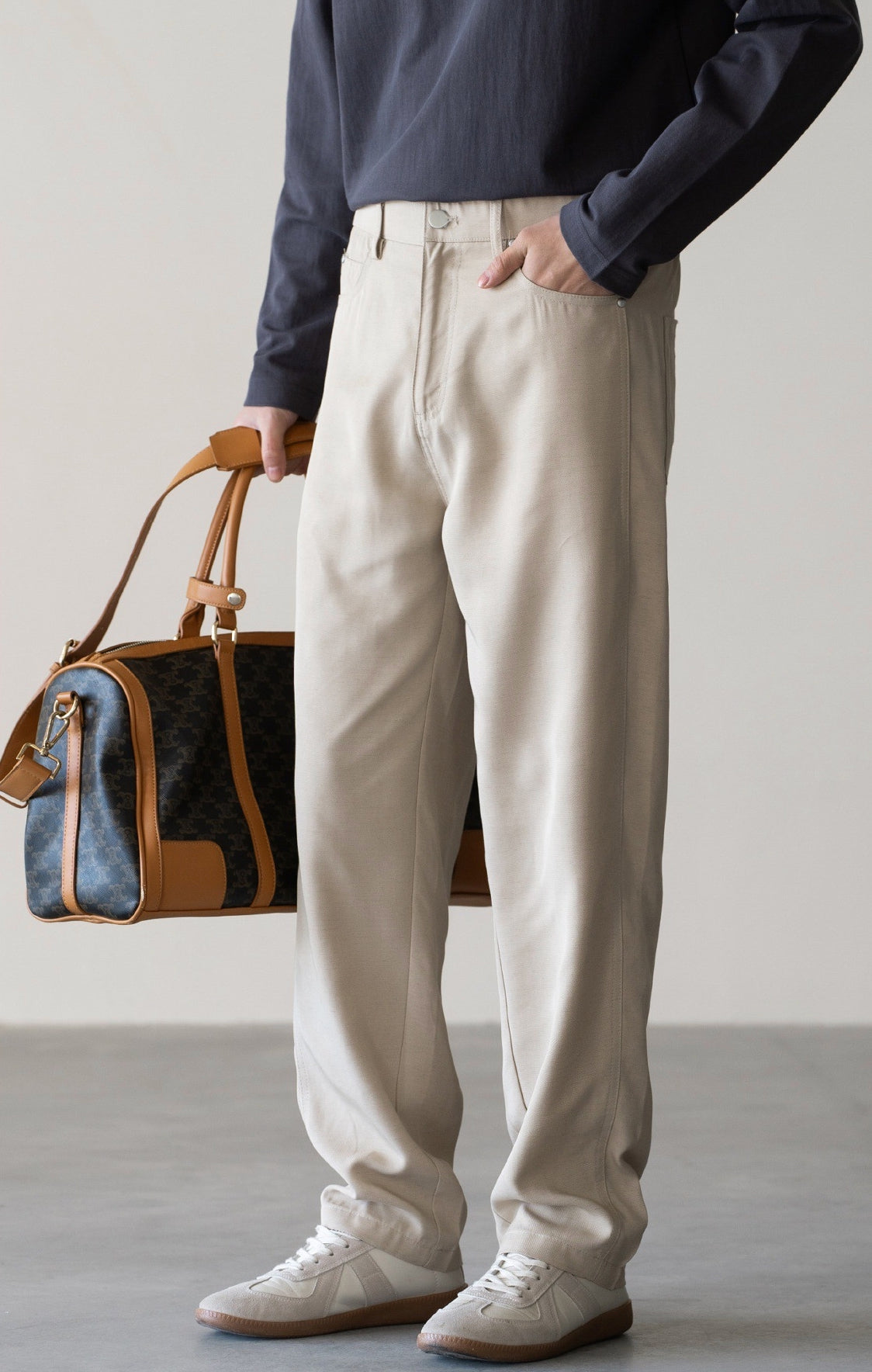 Linen Lyocell Casual Pants in Oat Beige