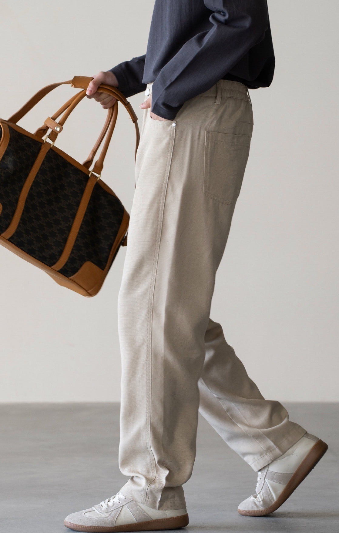 Linen Lyocell Casual Pants in Oat Beige