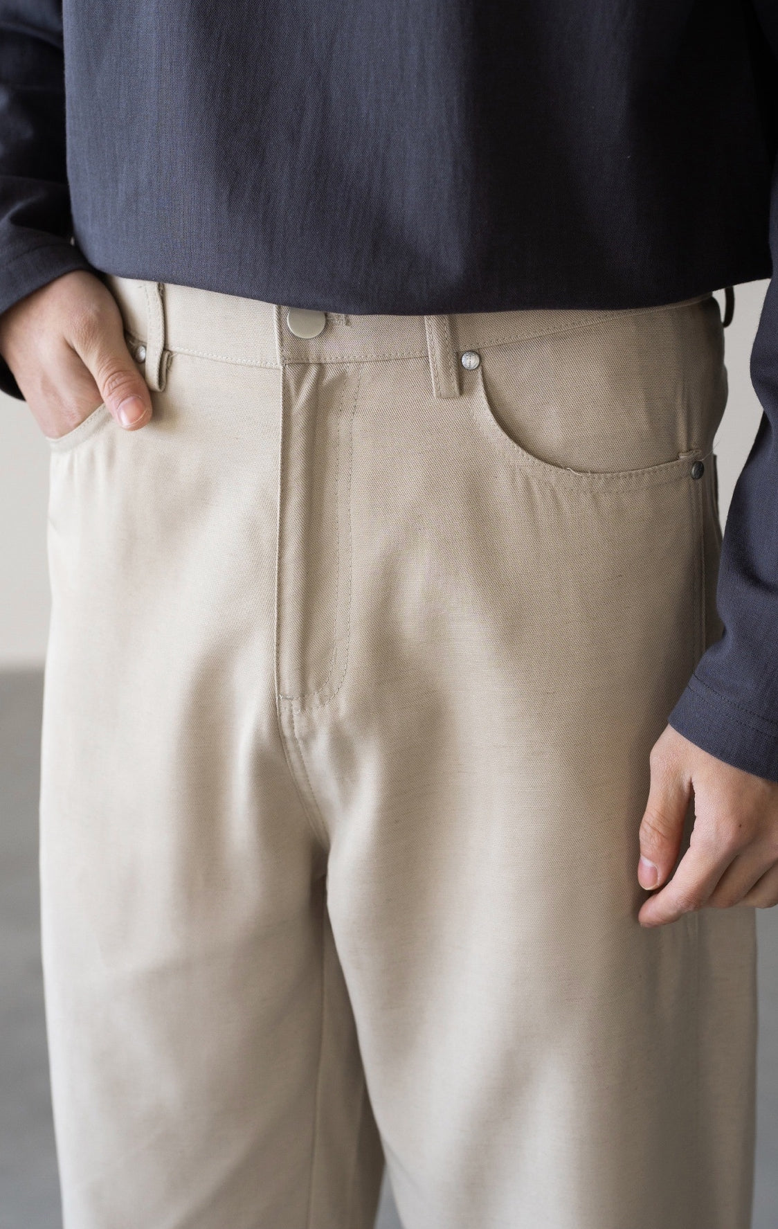Linen Lyocell Casual Pants in Oat Beige