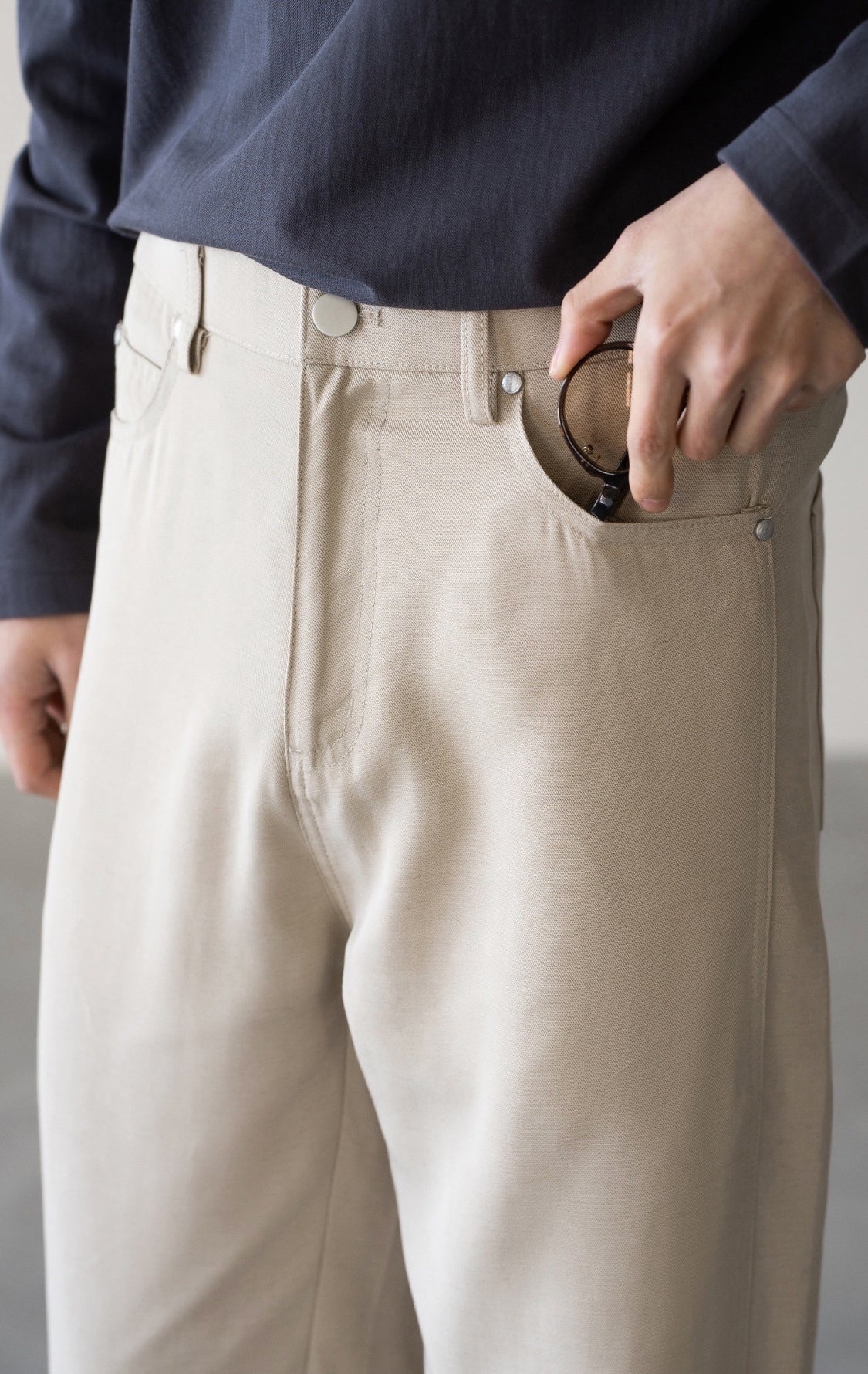 Linen Lyocell Casual Pants in Oat Beige