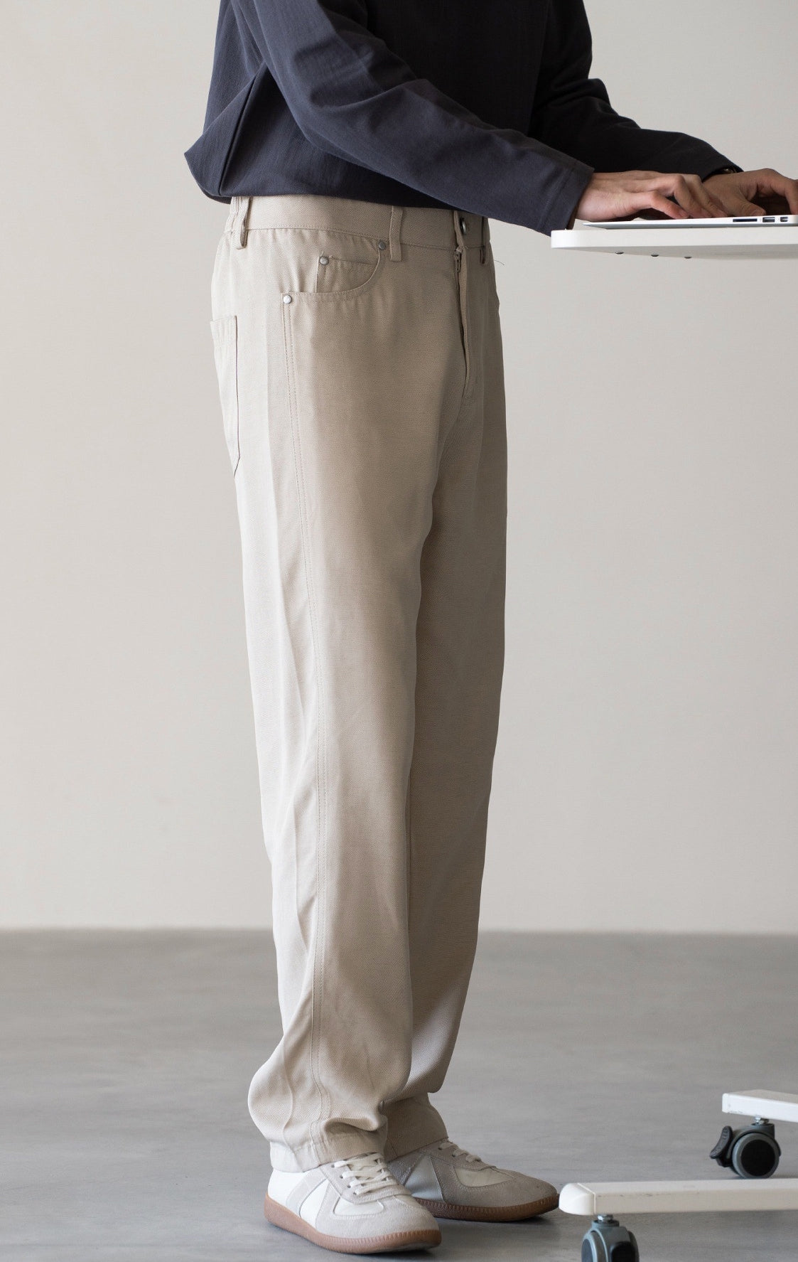 Linen Lyocell Casual Pants in Oat Beige