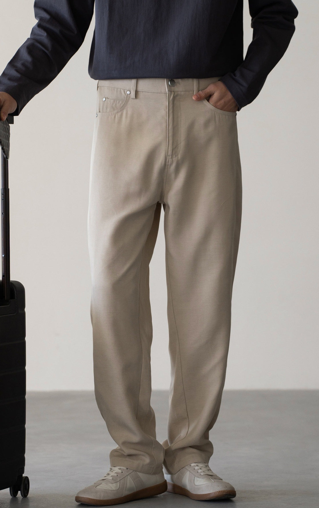 Linen Lyocell Casual Pants in Oat Beige