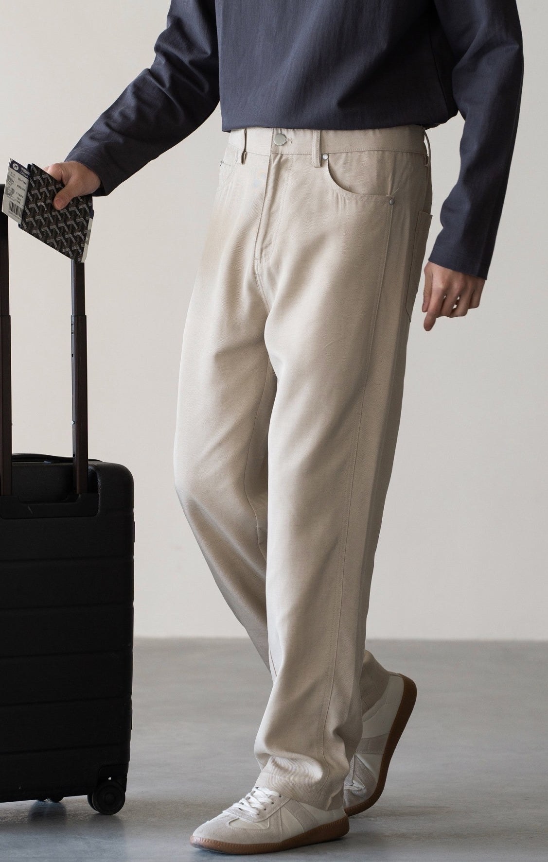 Linen Lyocell Casual Pants in Oat Beige