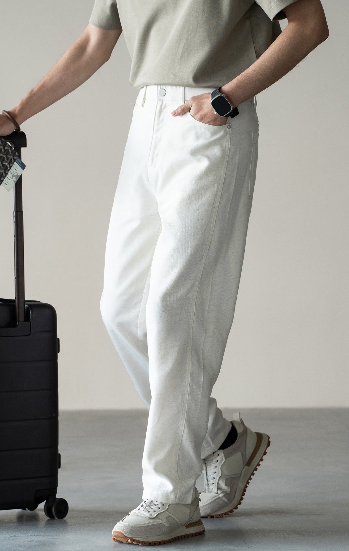 Linen Lyocell Casual Pants in White