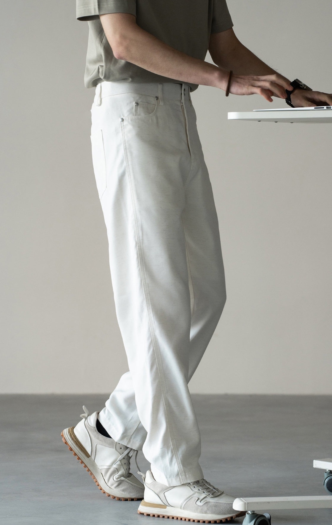 Linen Lyocell Casual Pants in White