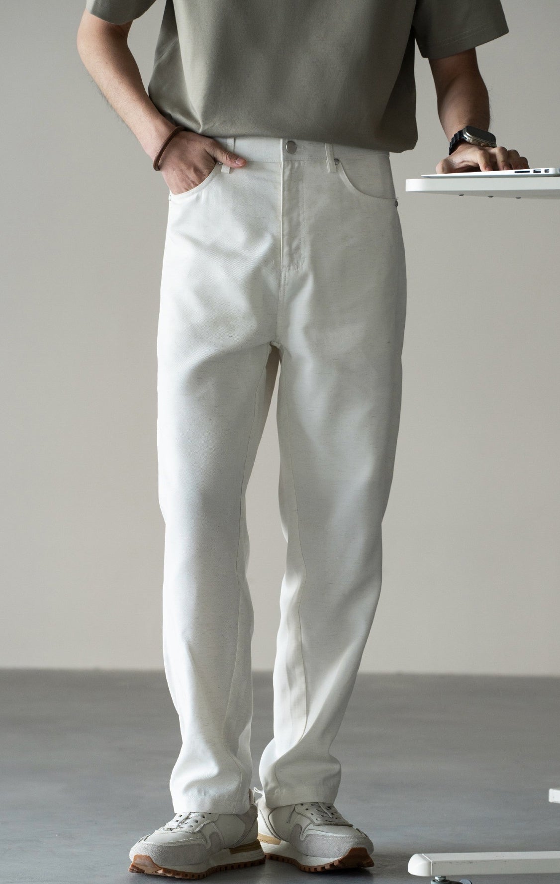 Linen Lyocell Casual Pants in White