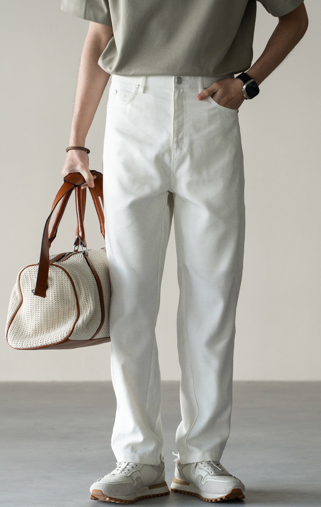 Linen Lyocell Casual Pants in White