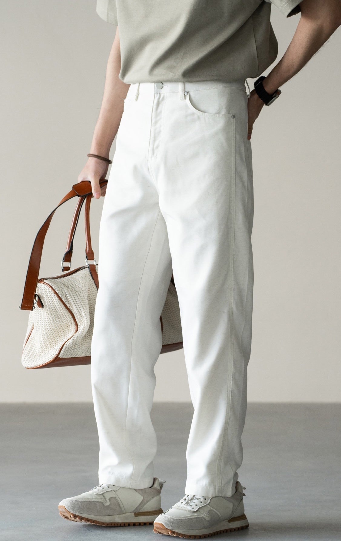 Linen Lyocell Casual Pants in White