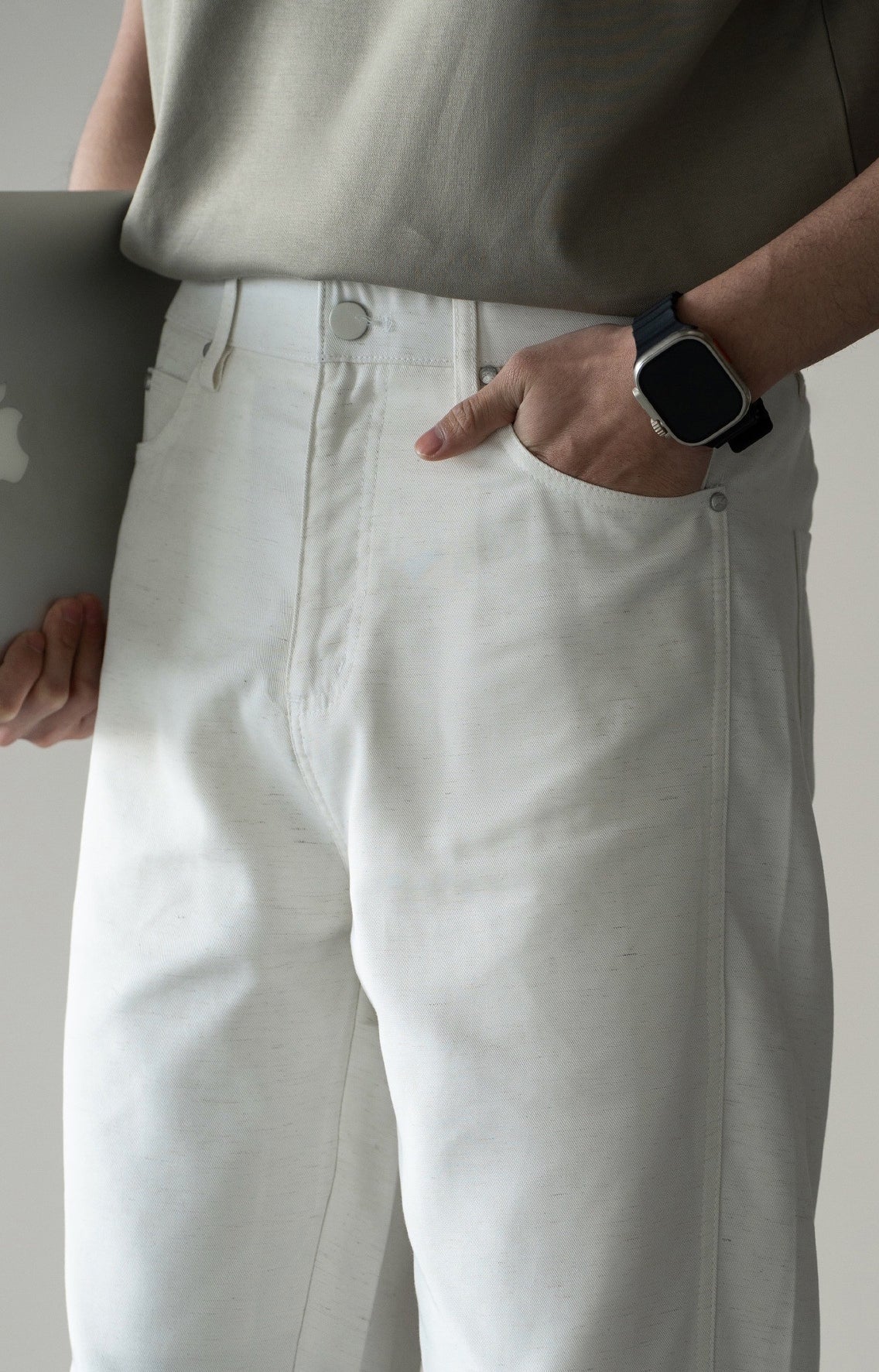 Linen Lyocell Casual Pants in White