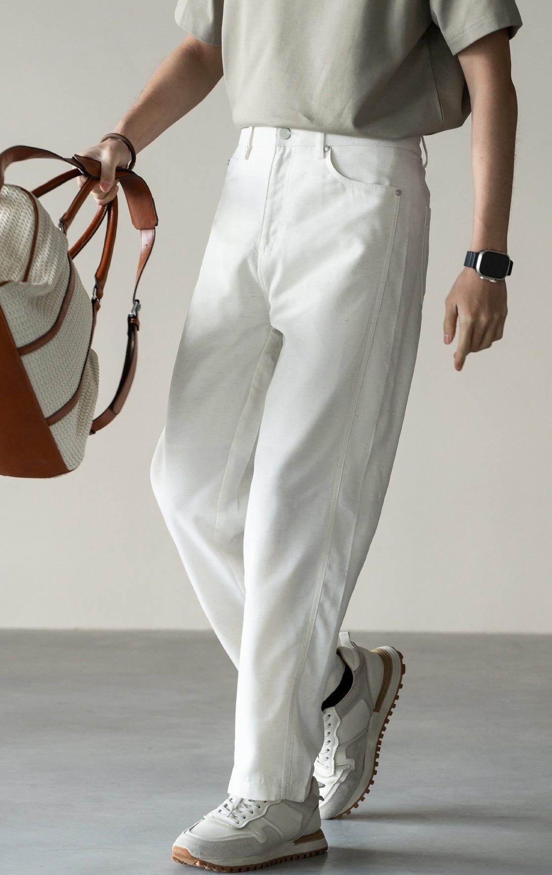 Linen Lyocell Casual Pants in White