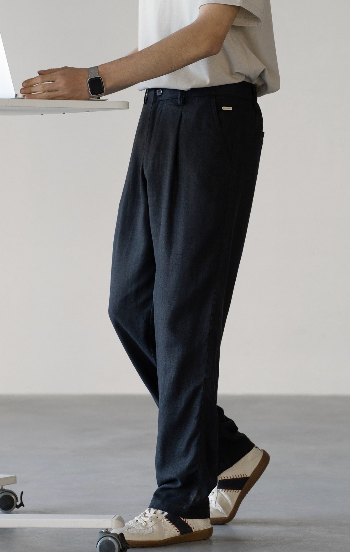 Lyocell Linen  Relaxed Straight Leg Pants in Deep Blue