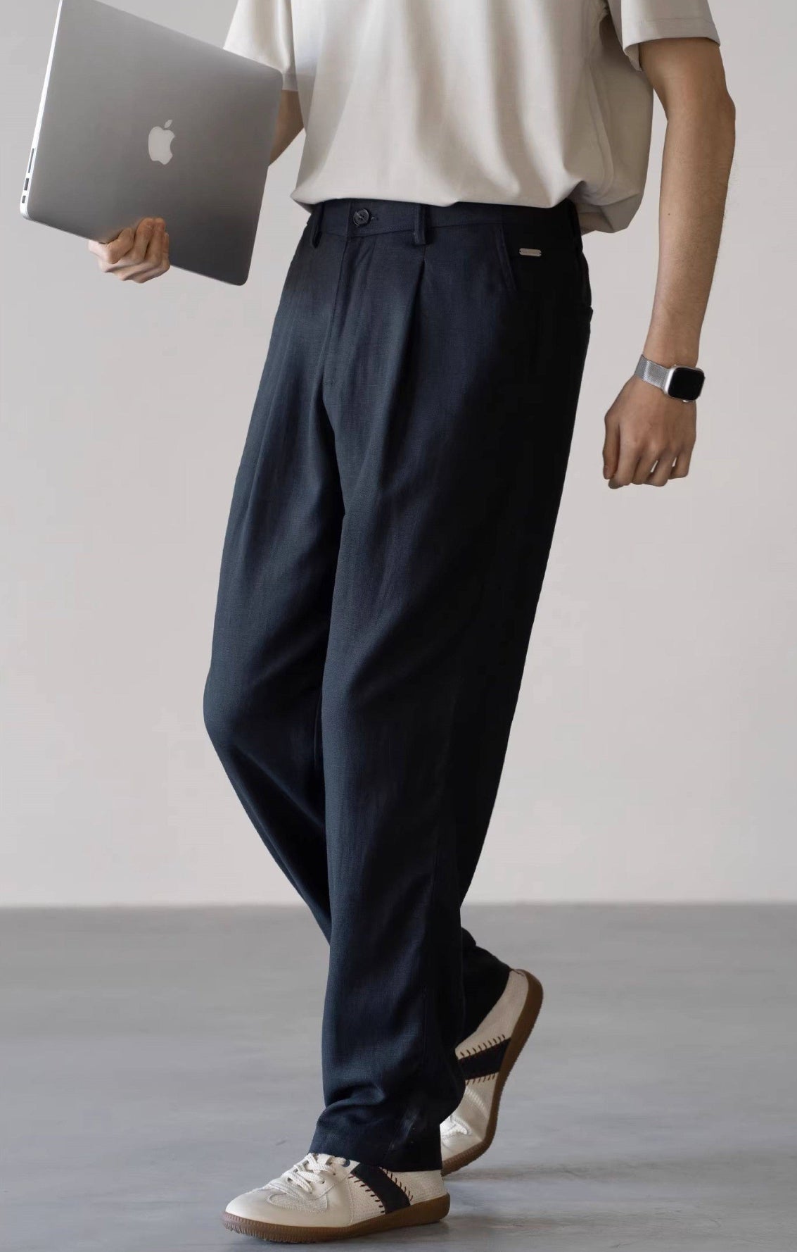 Lyocell Linen  Relaxed Straight Leg Pants in Deep Blue