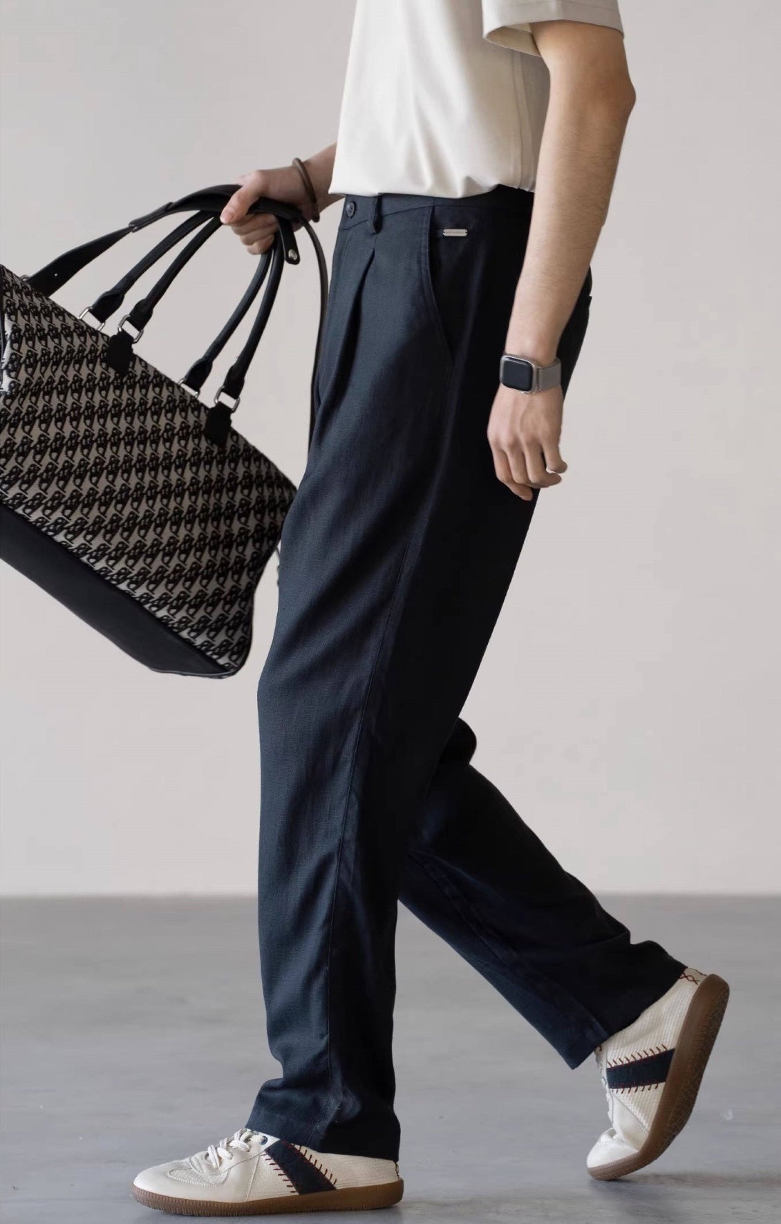 Lyocell Linen  Relaxed Straight Leg Pants in Deep Blue