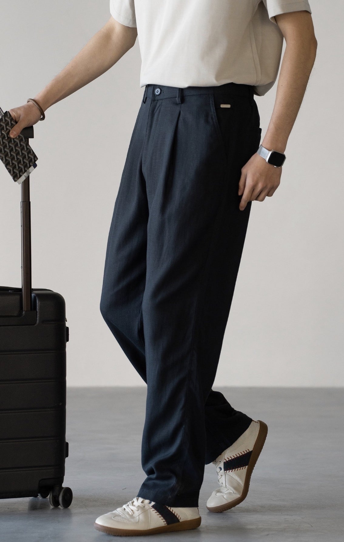 Lyocell Linen  Relaxed Straight Leg Pants in Deep Blue