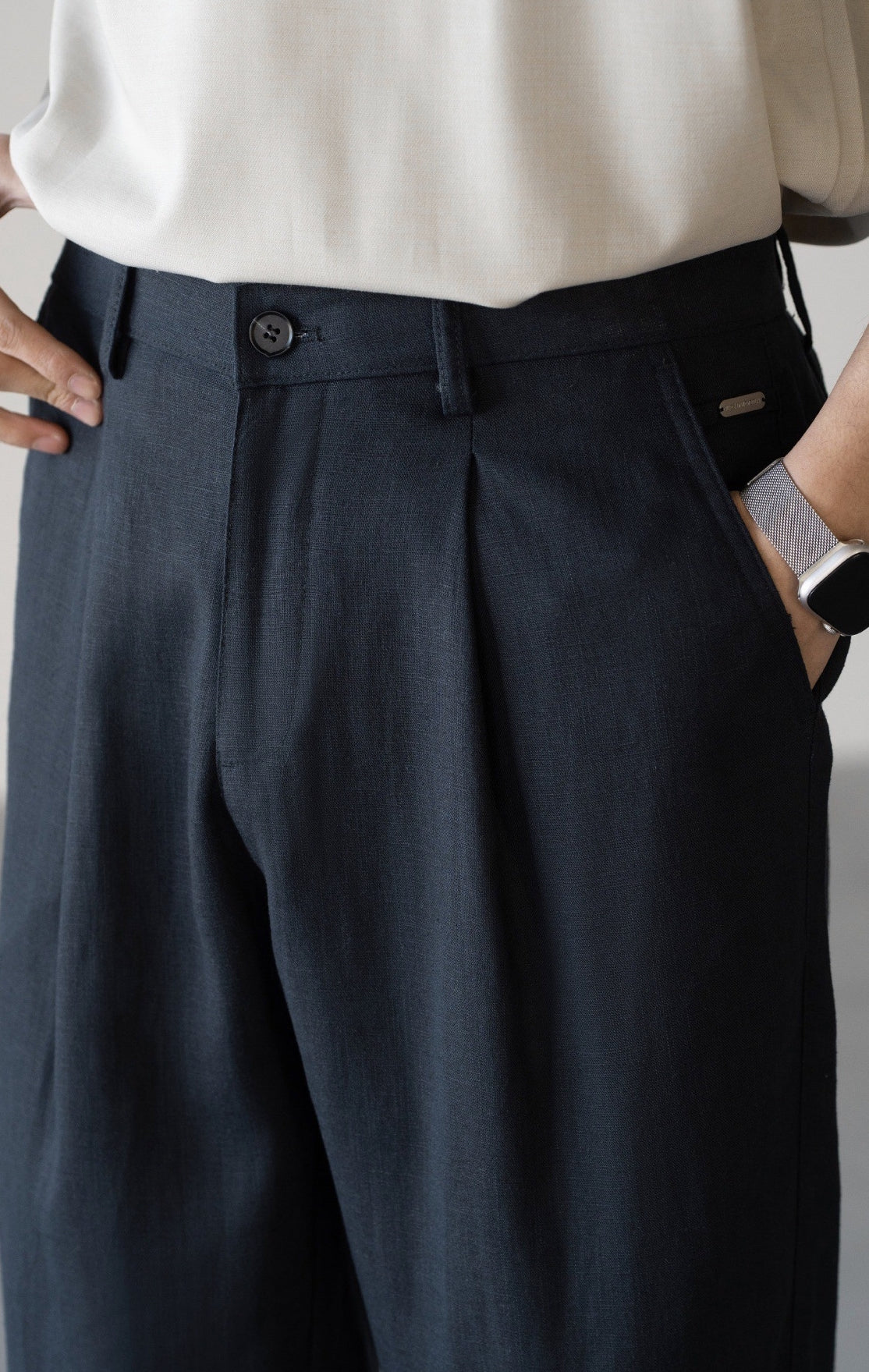 Lyocell Linen  Relaxed Straight Leg Pants in Deep Blue