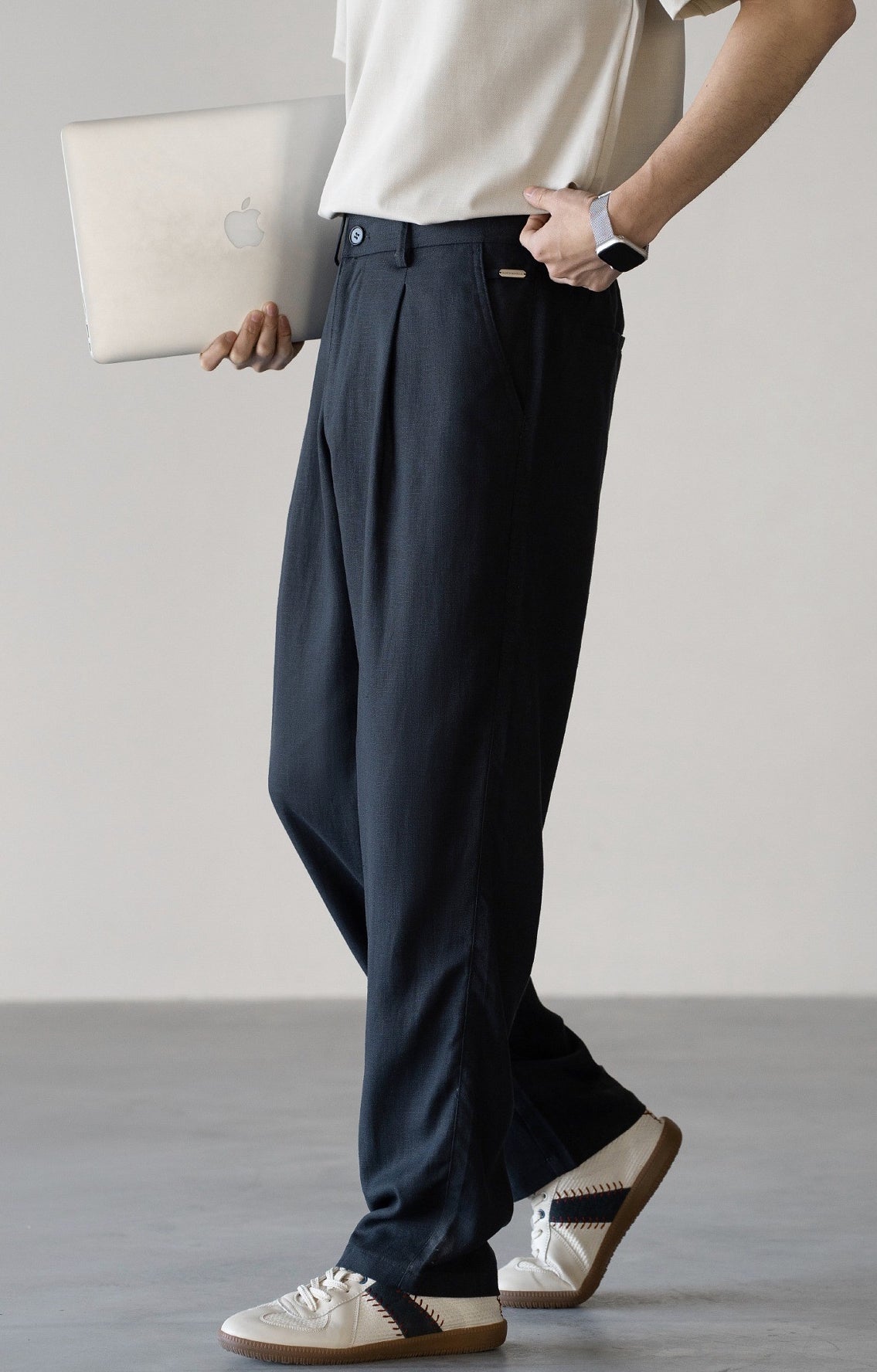 Lyocell Linen  Relaxed Straight Leg Pants in Deep Blue