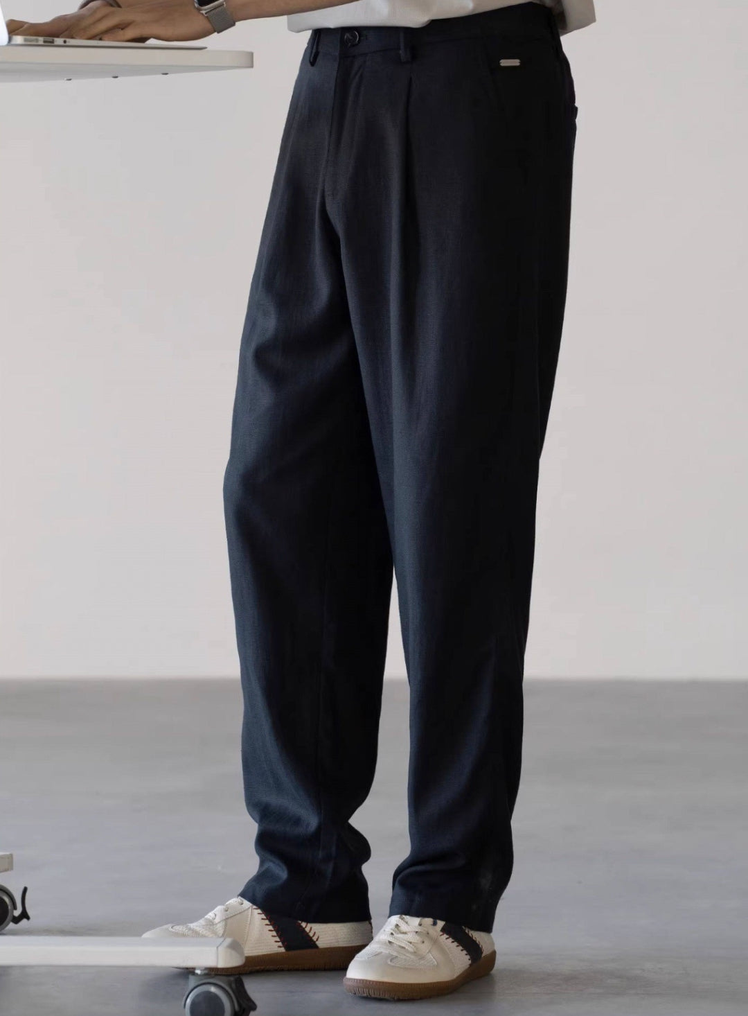 Lyocell Linen  Relaxed Straight Leg Pants in Deep Blue