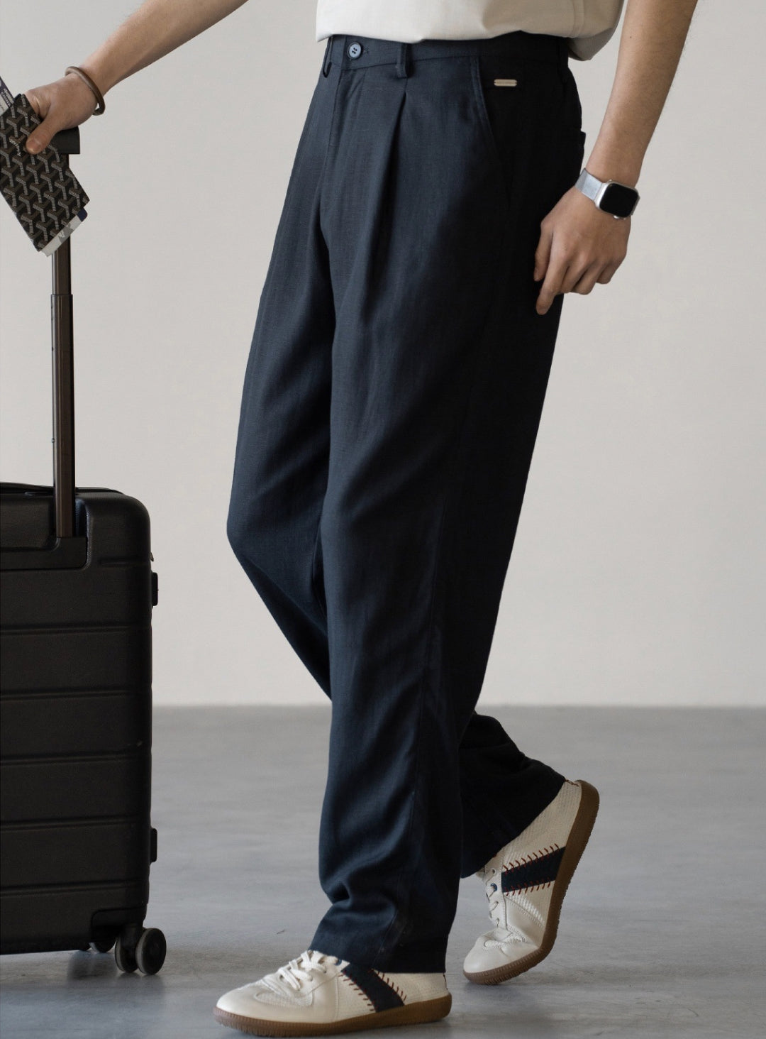 Lyocell Linen  Relaxed Straight Leg Pants in Deep Blue