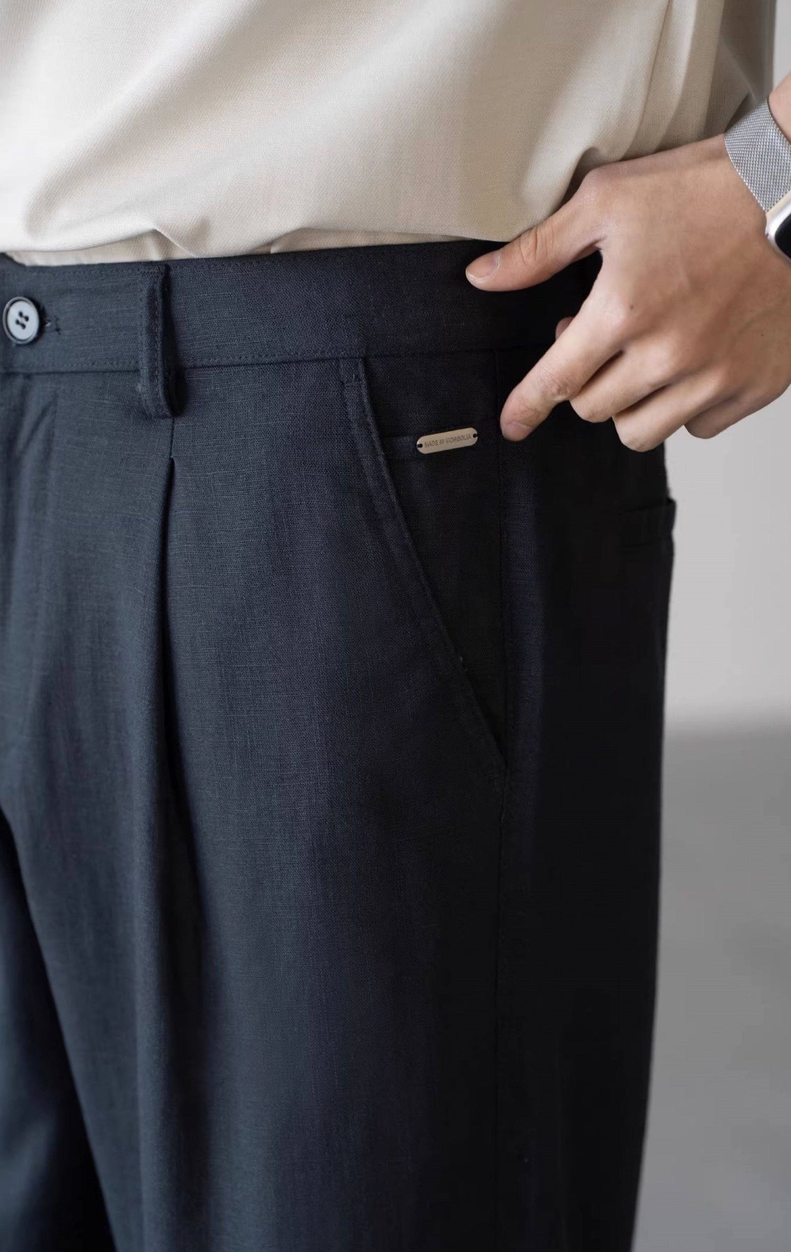Lyocell Linen  Relaxed Straight Leg Pants in Deep Blue
