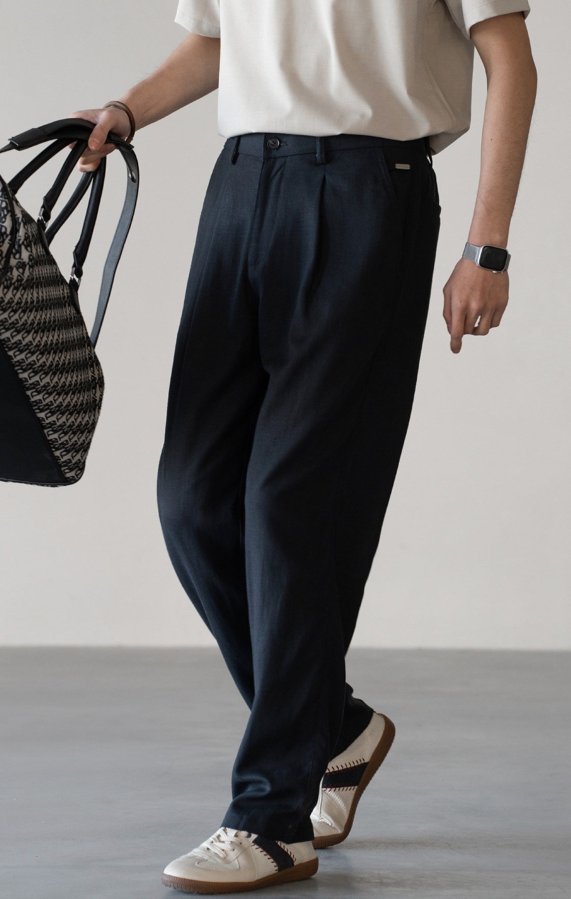 Lyocell Linen  Relaxed Straight Leg Pants in Deep Blue