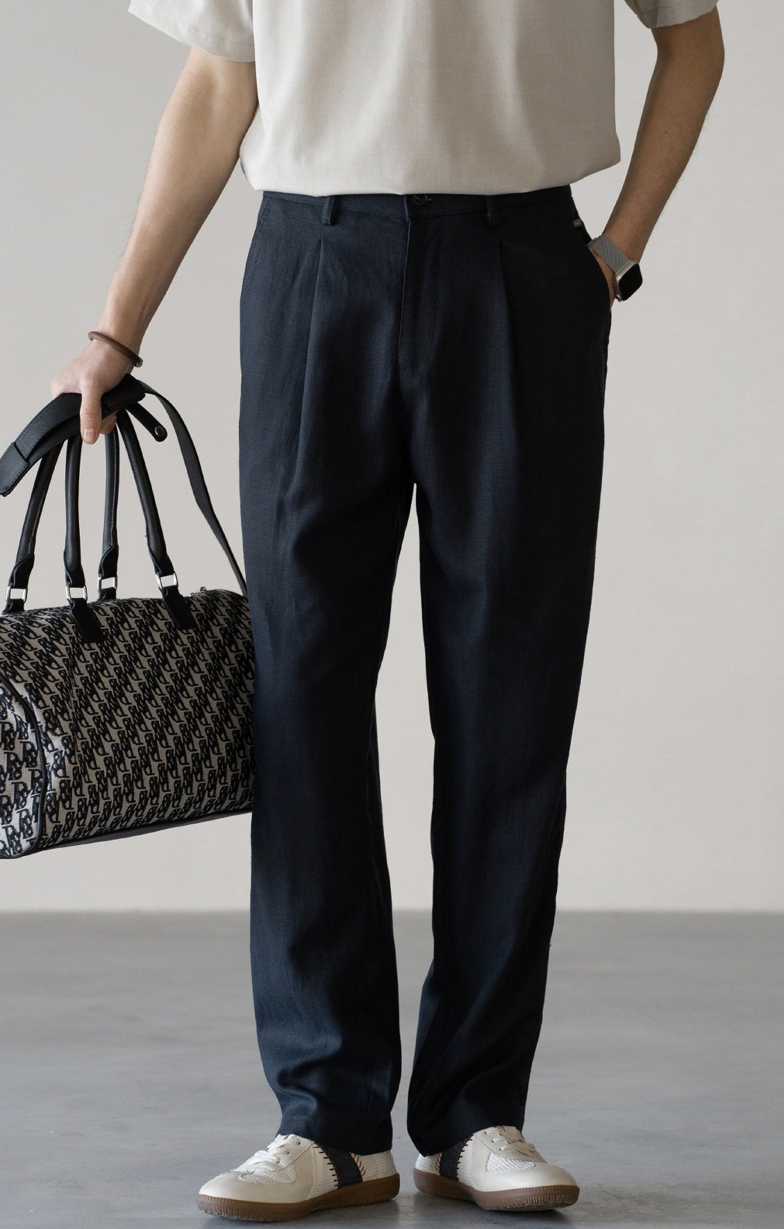 Lyocell Linen  Relaxed Straight Leg Pants in Deep Blue