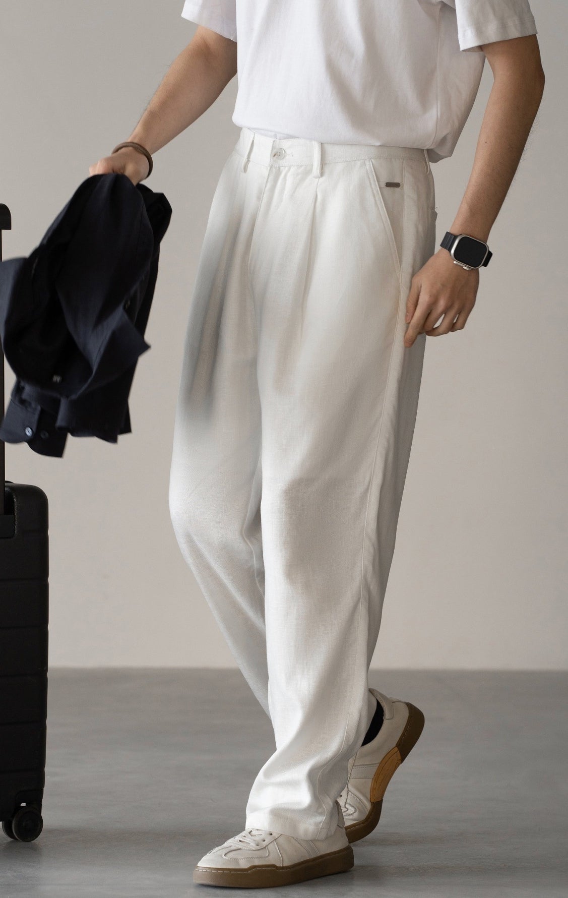 Lyocell Linen  Relaxed Straight Leg Pants in Off White