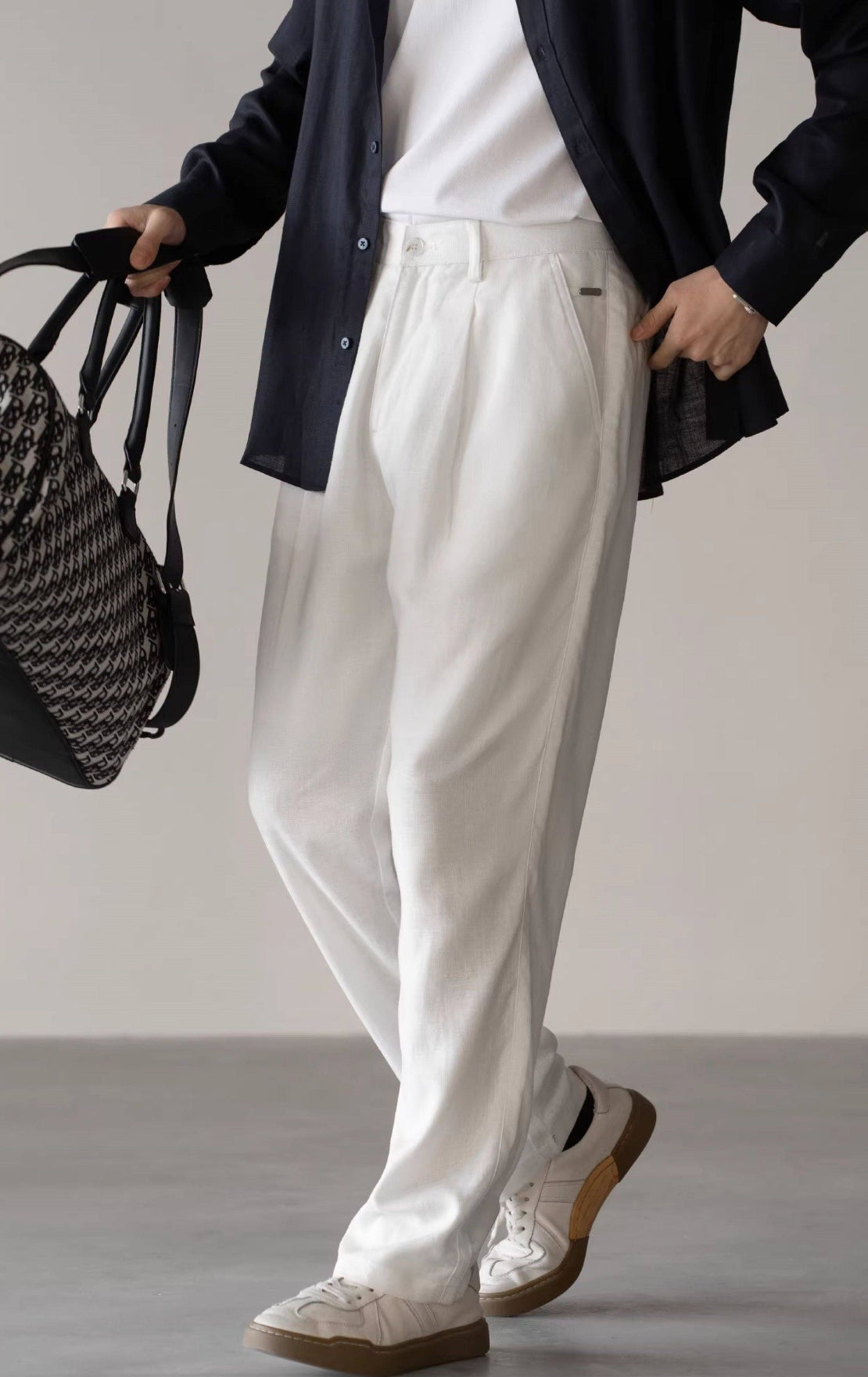 Lyocell Linen  Relaxed Straight Leg Pants in Off White