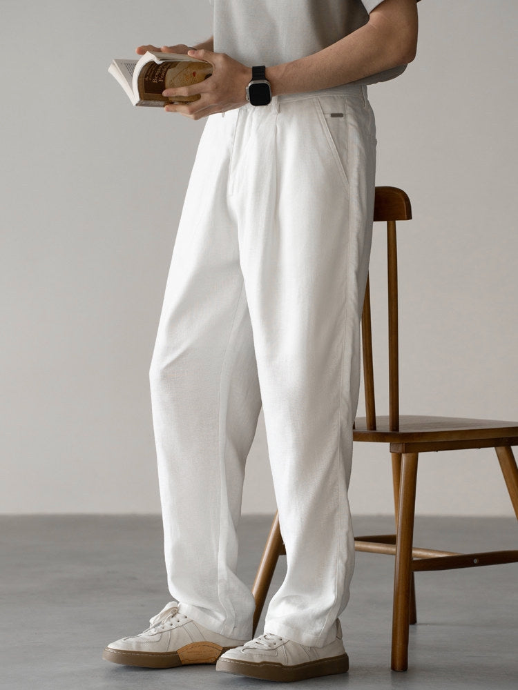 Lyocell Linen  Relaxed Straight Leg Pants in Off White