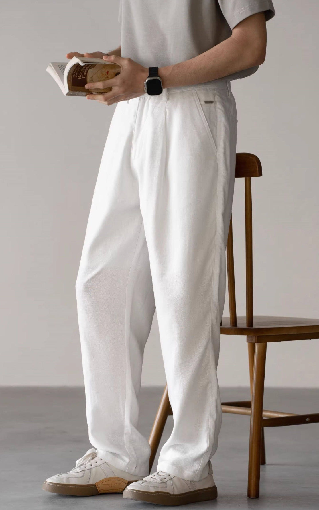Lyocell Linen  Relaxed Straight Leg Pants in Off White