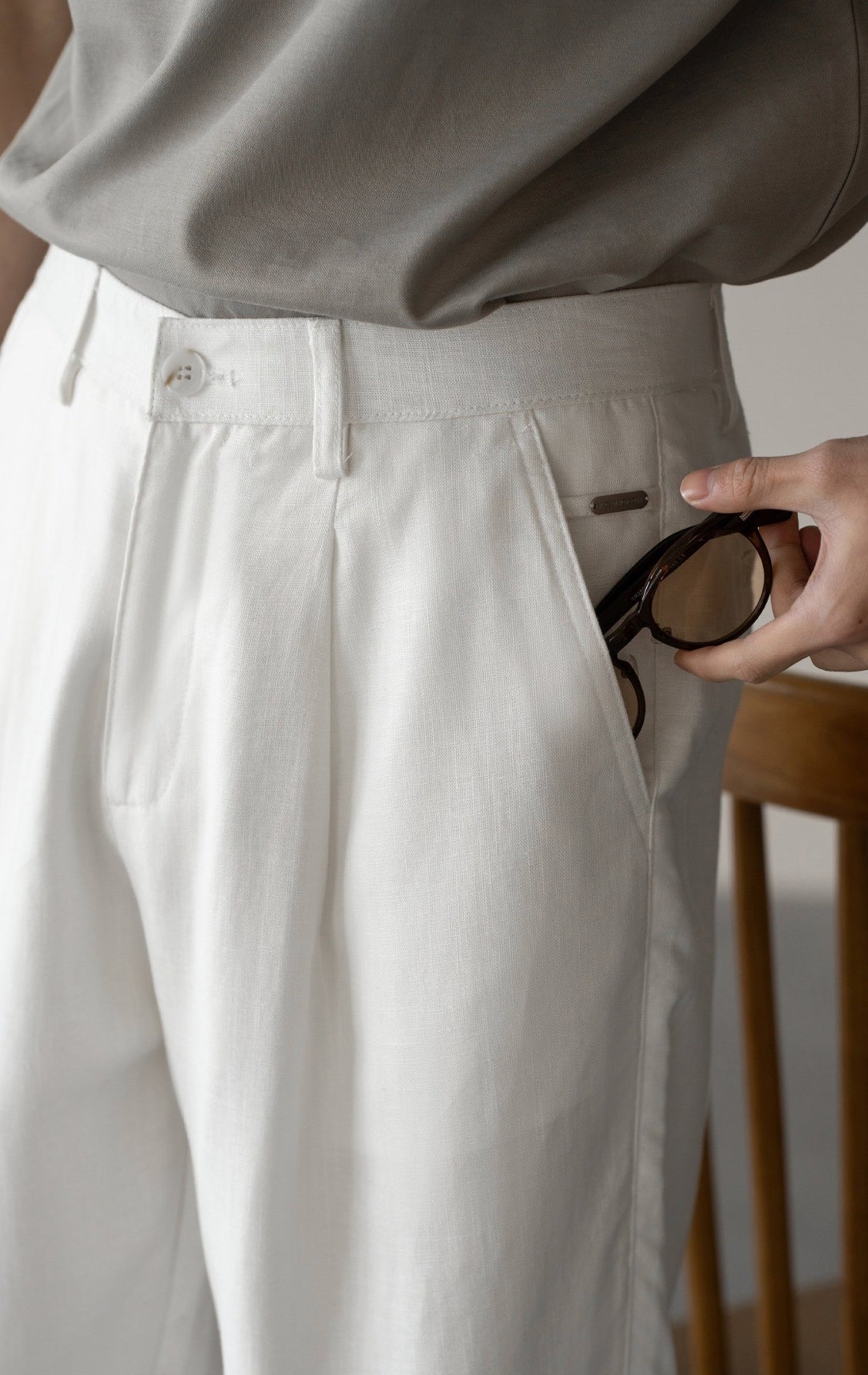 Lyocell Linen  Relaxed Straight Leg Pants in Off White