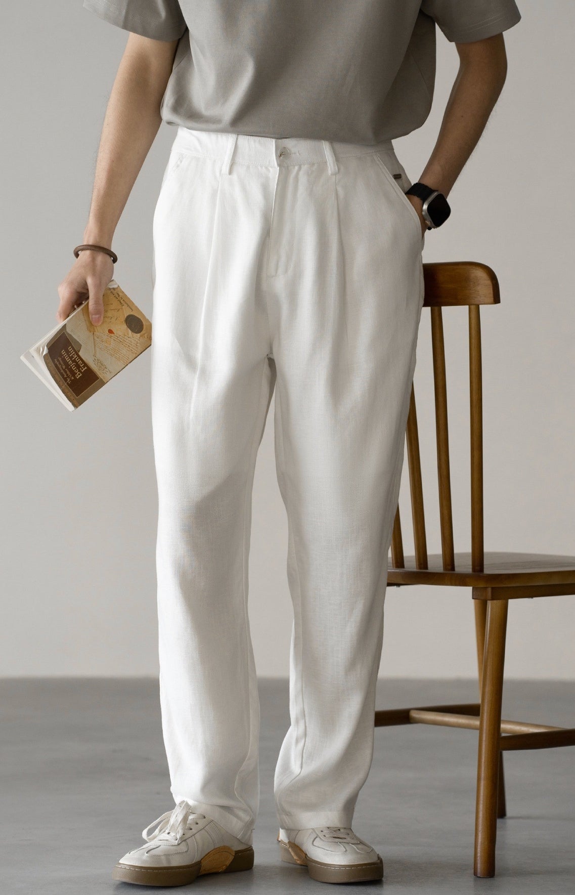 Lyocell Linen  Relaxed Straight Leg Pants in Off White