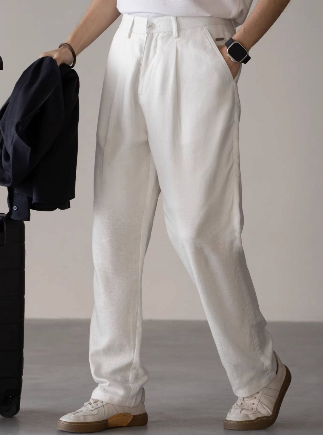 Lyocell Linen  Relaxed Straight Leg Pants in Off White