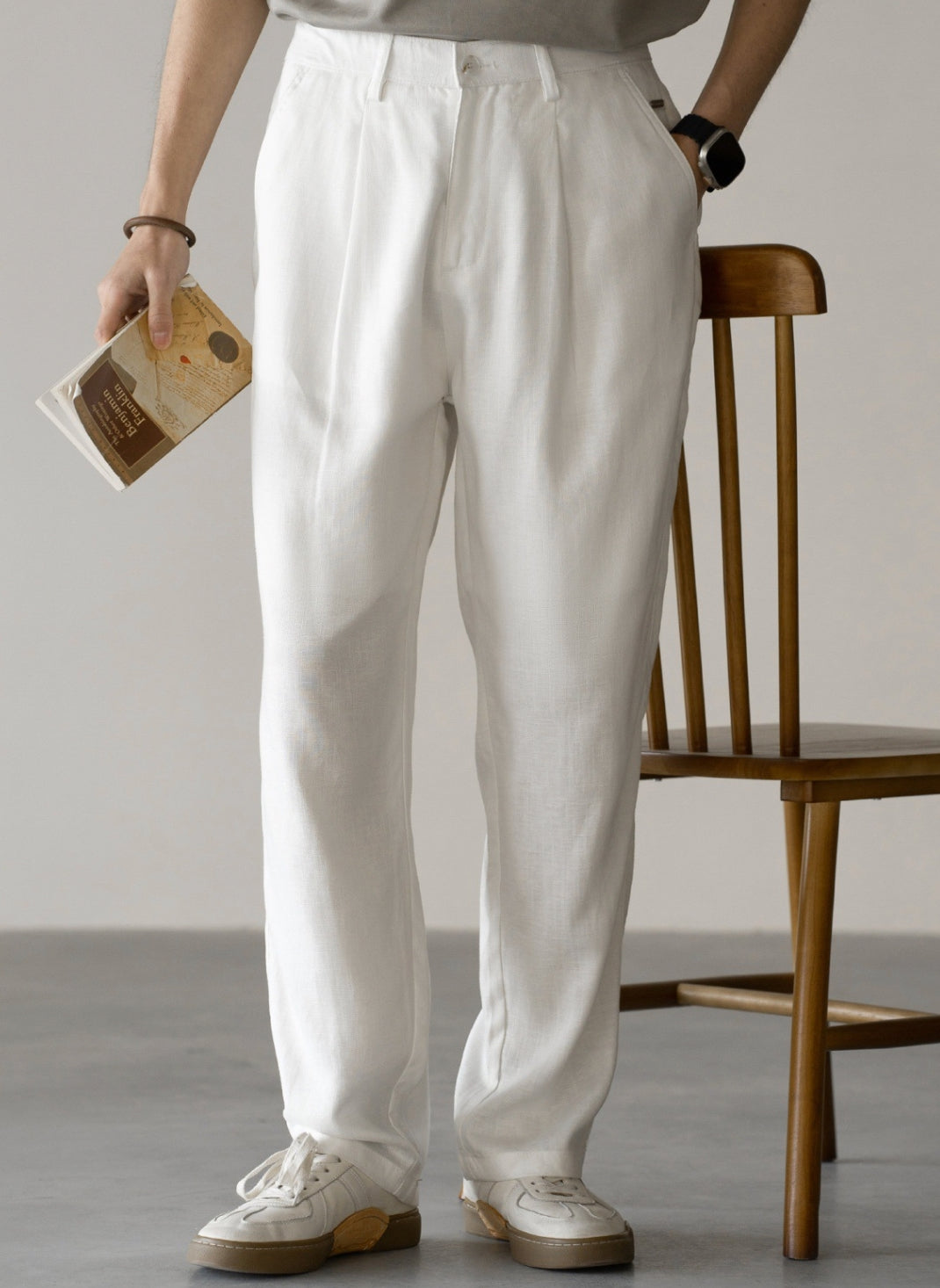 Lyocell Linen  Relaxed Straight Leg Pants in Off White