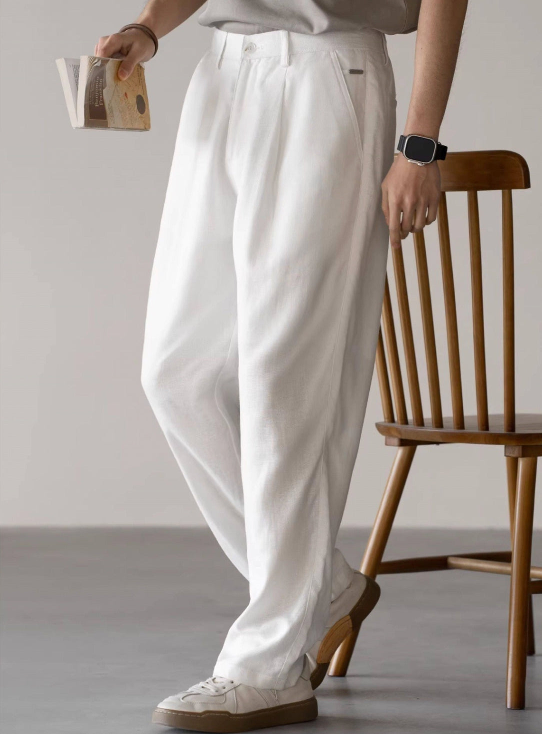 Lyocell Linen  Relaxed Straight Leg Pants in Off White