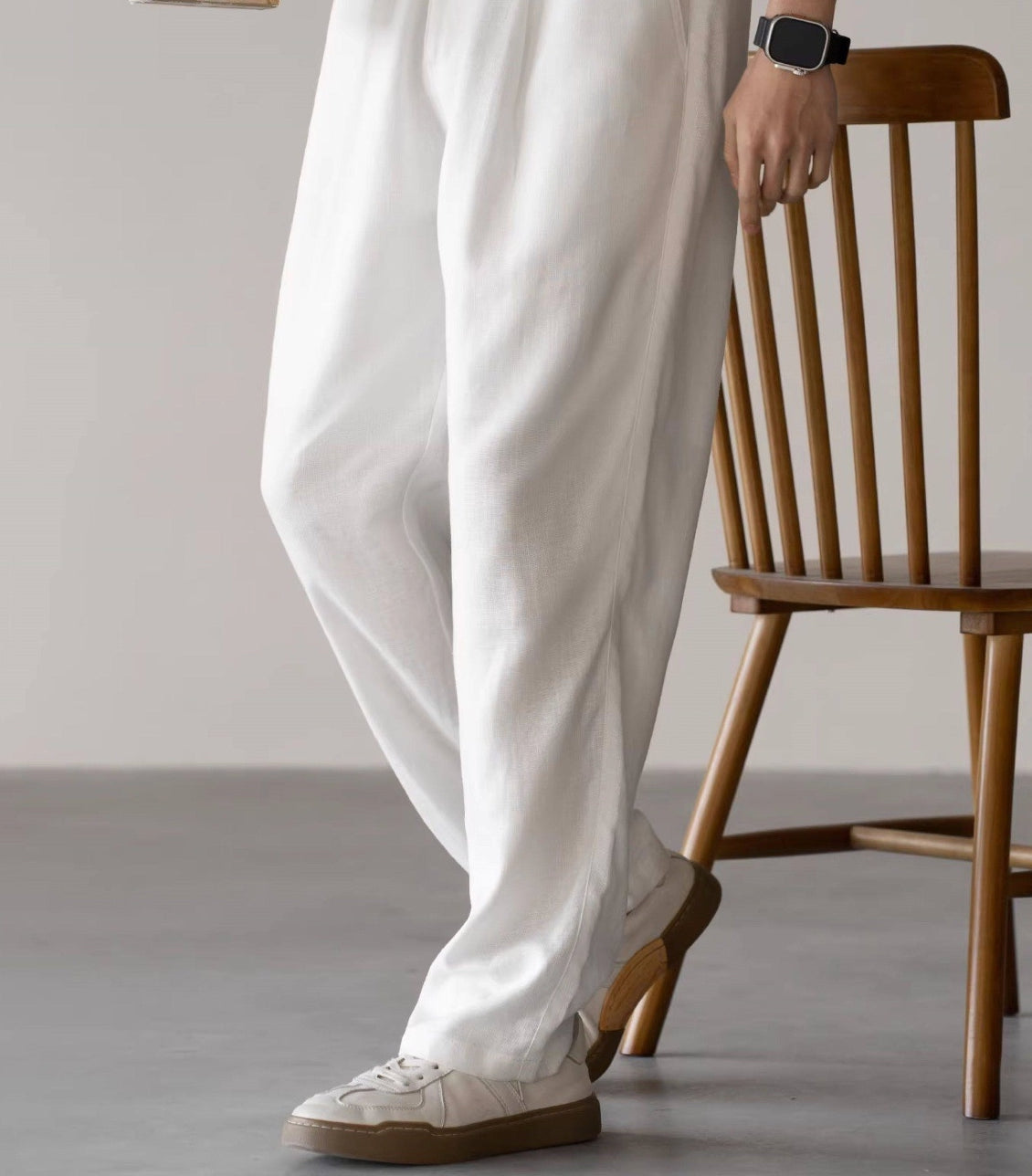 Lyocell Linen  Relaxed Straight Leg Pants in Off White