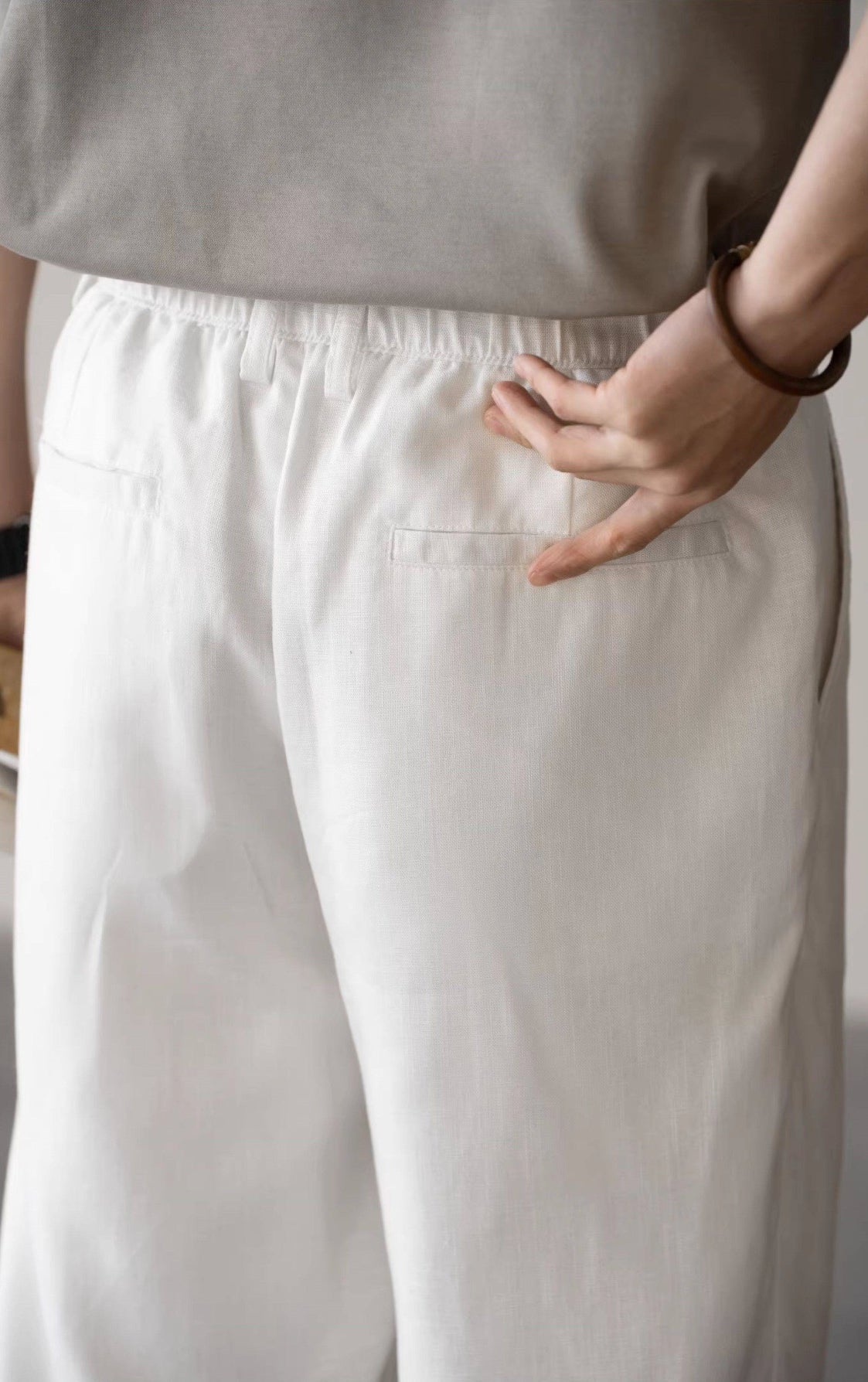 Lyocell Linen  Relaxed Straight Leg Pants in Off White